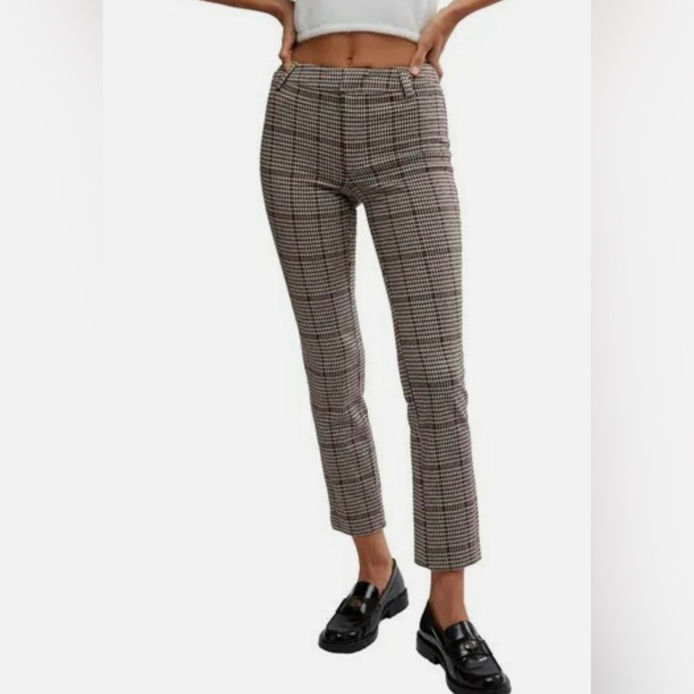 Free People Molly Brown Plaid Slim Fit Ankle Pants Size 4